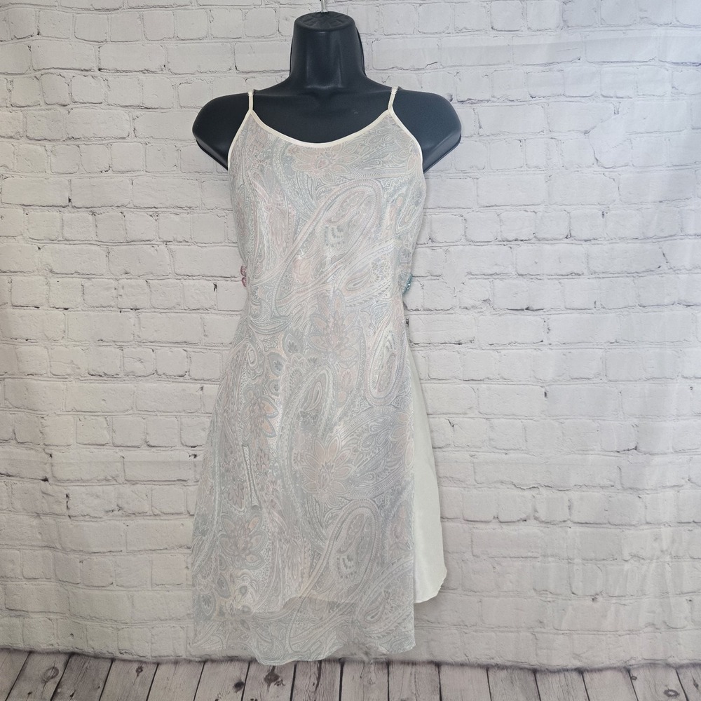 Vtg Y2k Valerie Stevens Slip S Pastel Paisley Sheer Lined Negligee Coquette
